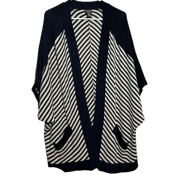 Chico's Sweaters - Chico's Travelers Collection Striped Cardigan Pockets Dolman Black White L